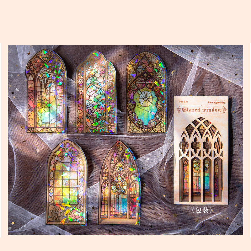 Gold Foil Gothic Windows PET Stickers LLHC