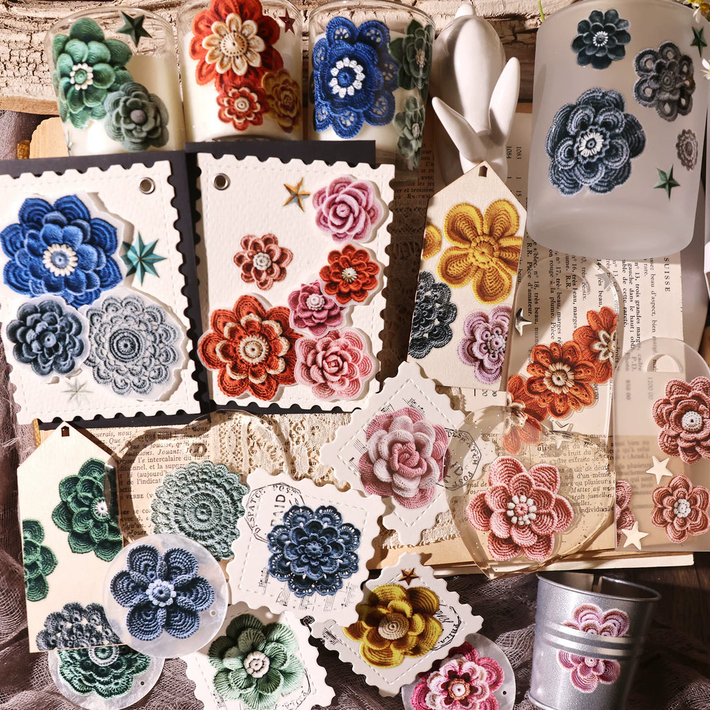 2 Sheets Waterproof Rub on Stickers - Crochet flower