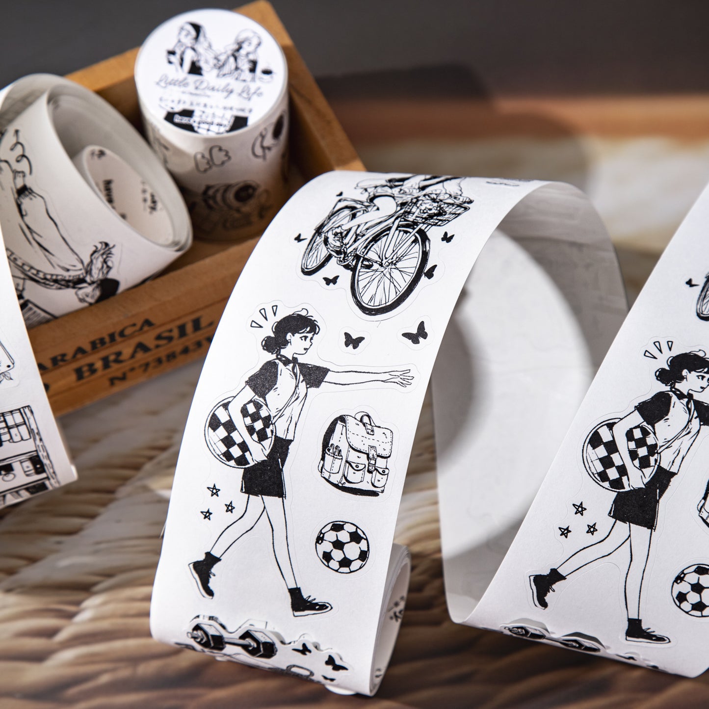 1 Roll Black White Girl Daily Washi Stickers Tape XRCX