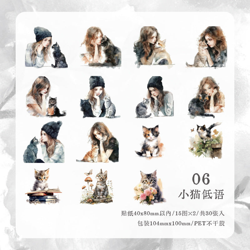 30 Pcs Cat Girl PET Stickers MMSN