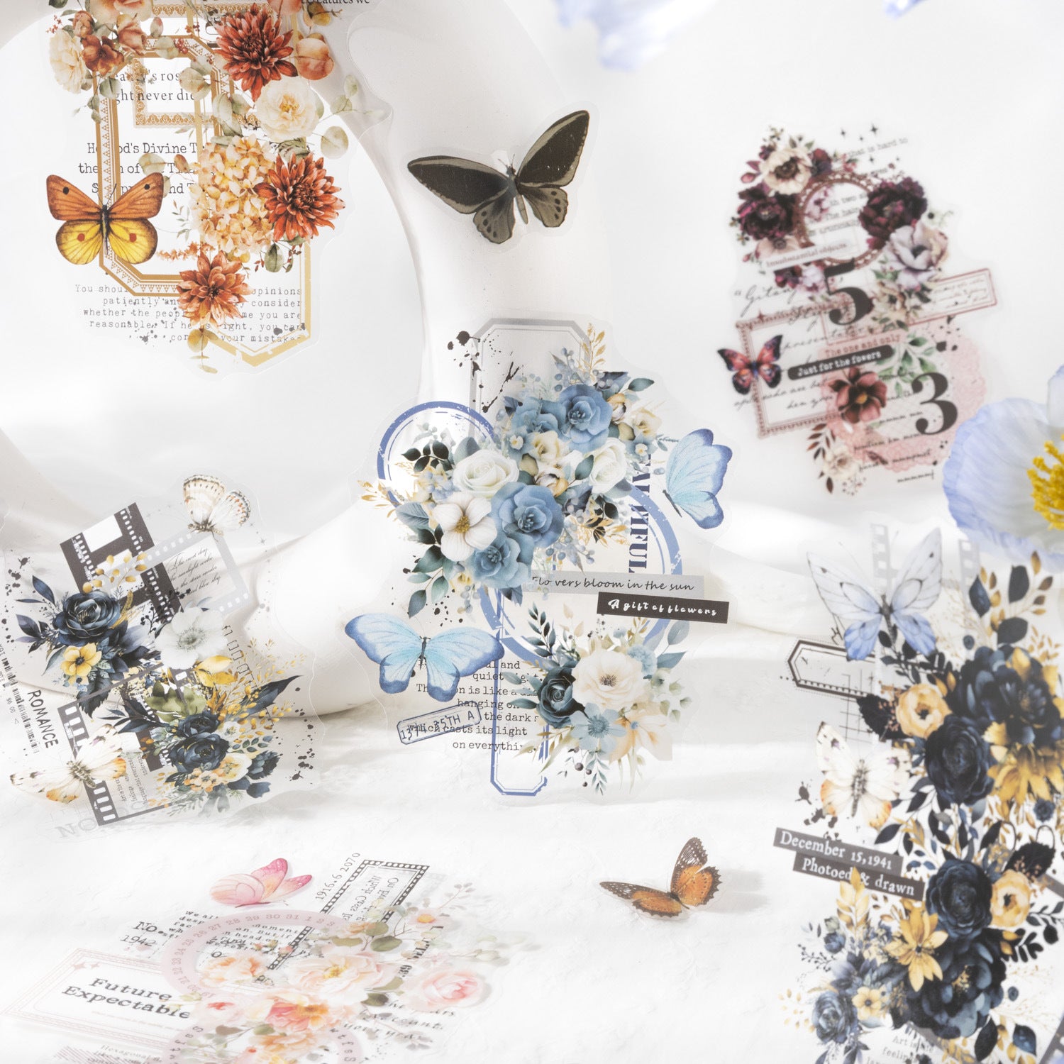 10 Pcs Butterfly and Flower PET Stickers HKSX