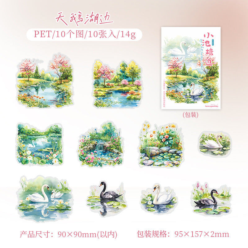 10 Pcs Pond Theme PET Stickers XCTB