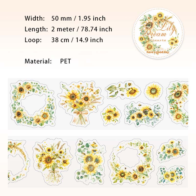 1 Roll Flower Theme PET Stickers Tape HRMXL