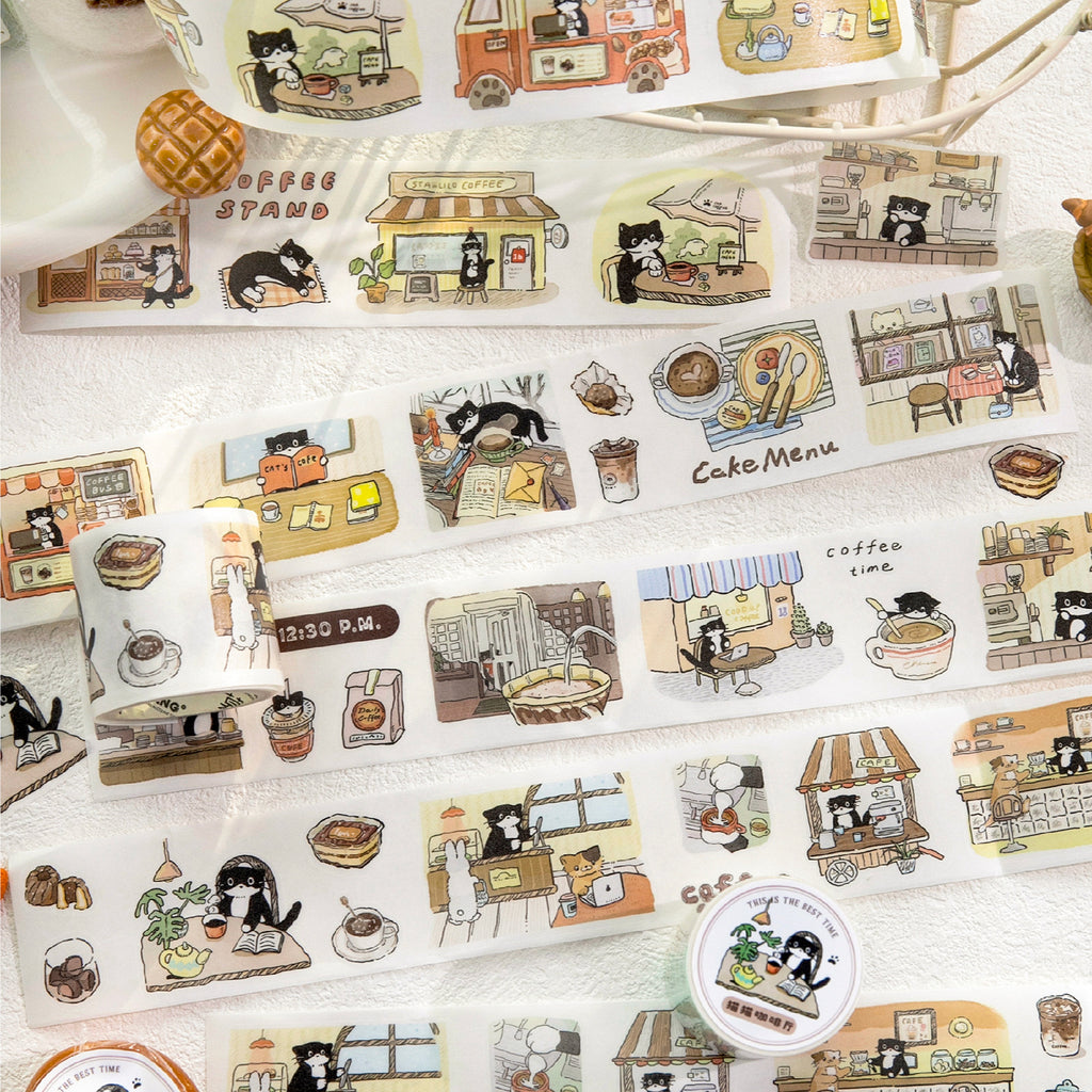 1 Roll Cat Coffee Shop Washi Stickers Tape MMKFT