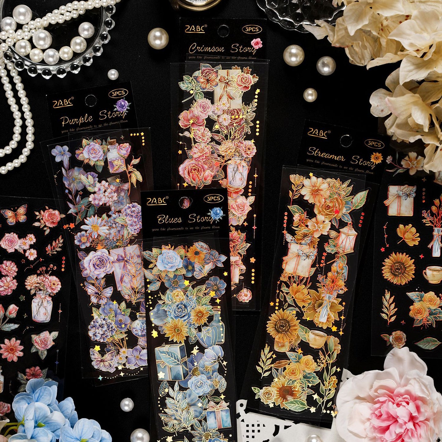 3 Sheets Gold Foil Vintage Flower Stickers WYJX