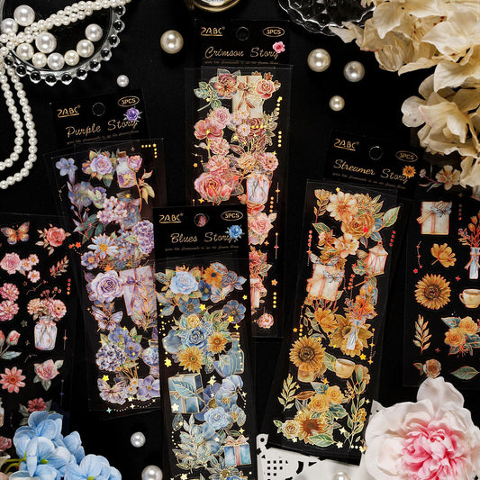 3 Sheets Gold Foil Vintage Flower Stickers WYJX