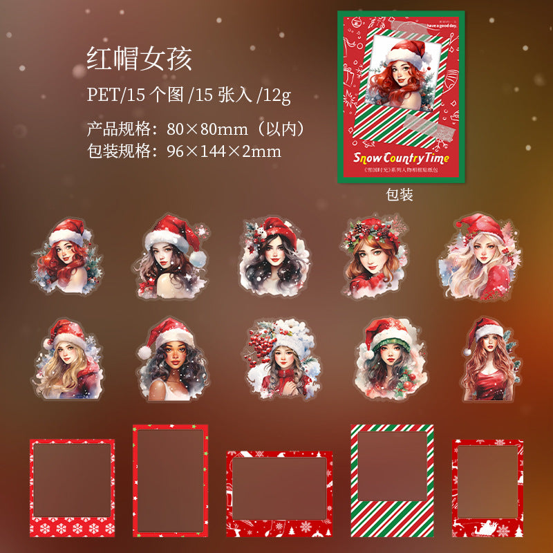 15 Pcs Chritmas Girl PET Stickers XGSG