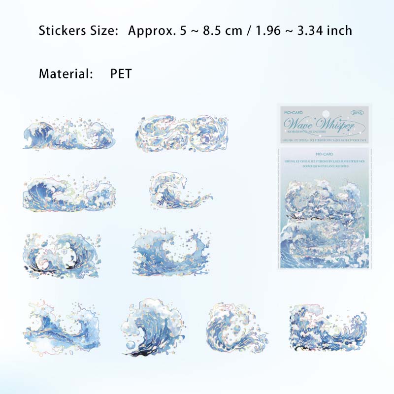 20 Pc Glitter Water Droplets Waves PET Stickers WJSY