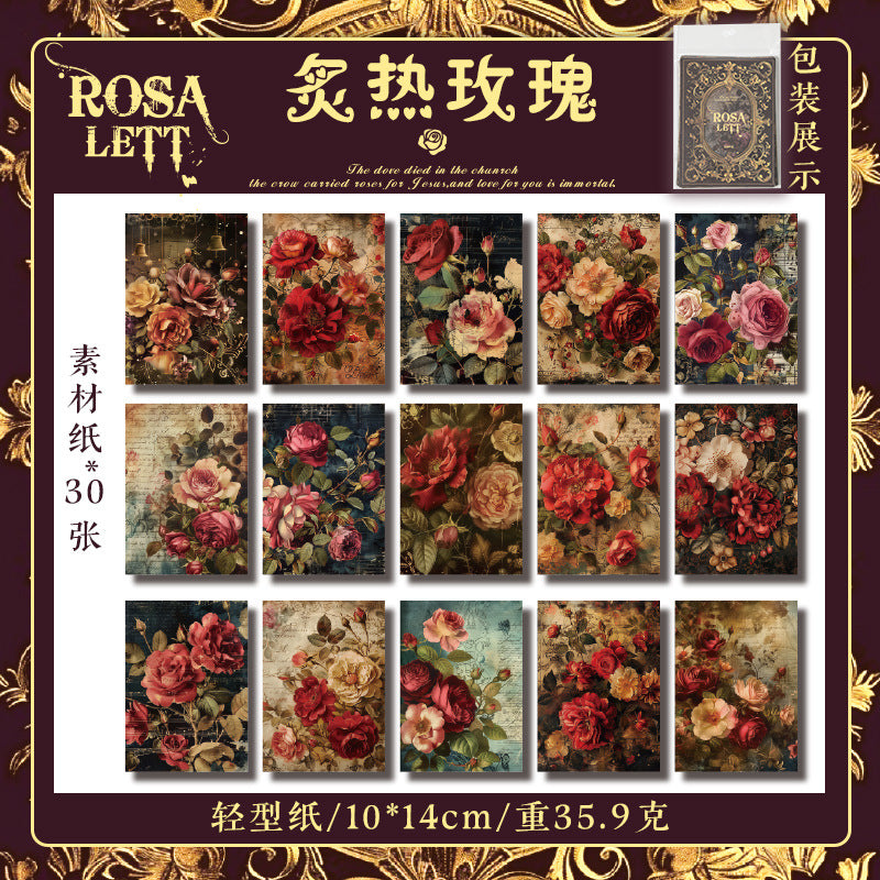 30 Pcs Rose Theme Scrapbook Paper MGZX