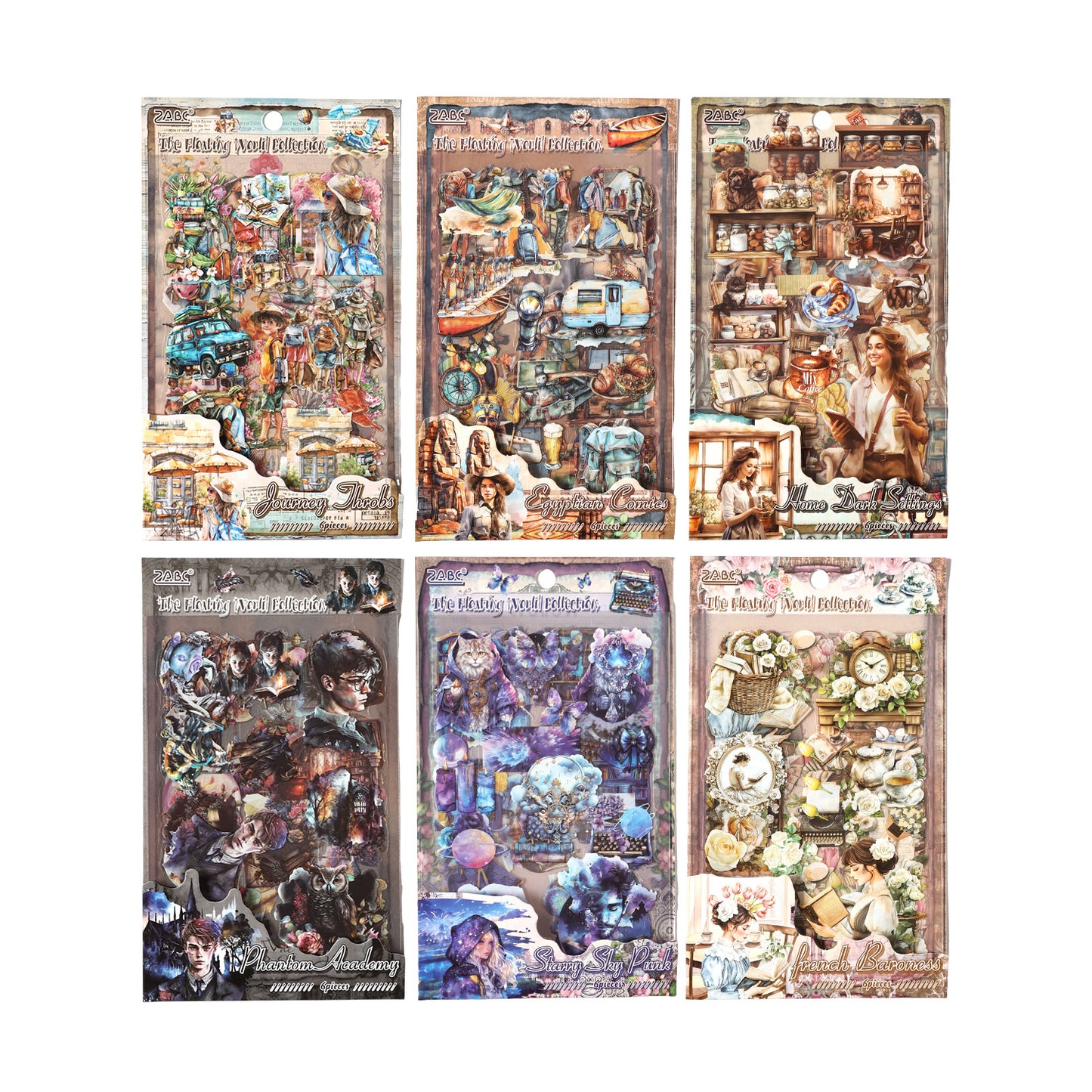 6 Sheets Vintage PET Stickers FSJC