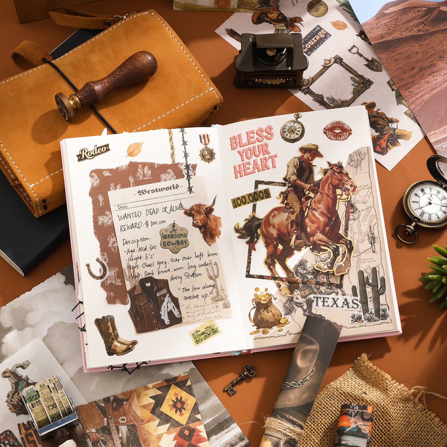 50 Sheets Cow Boy Themed Stickers Book XBNZ