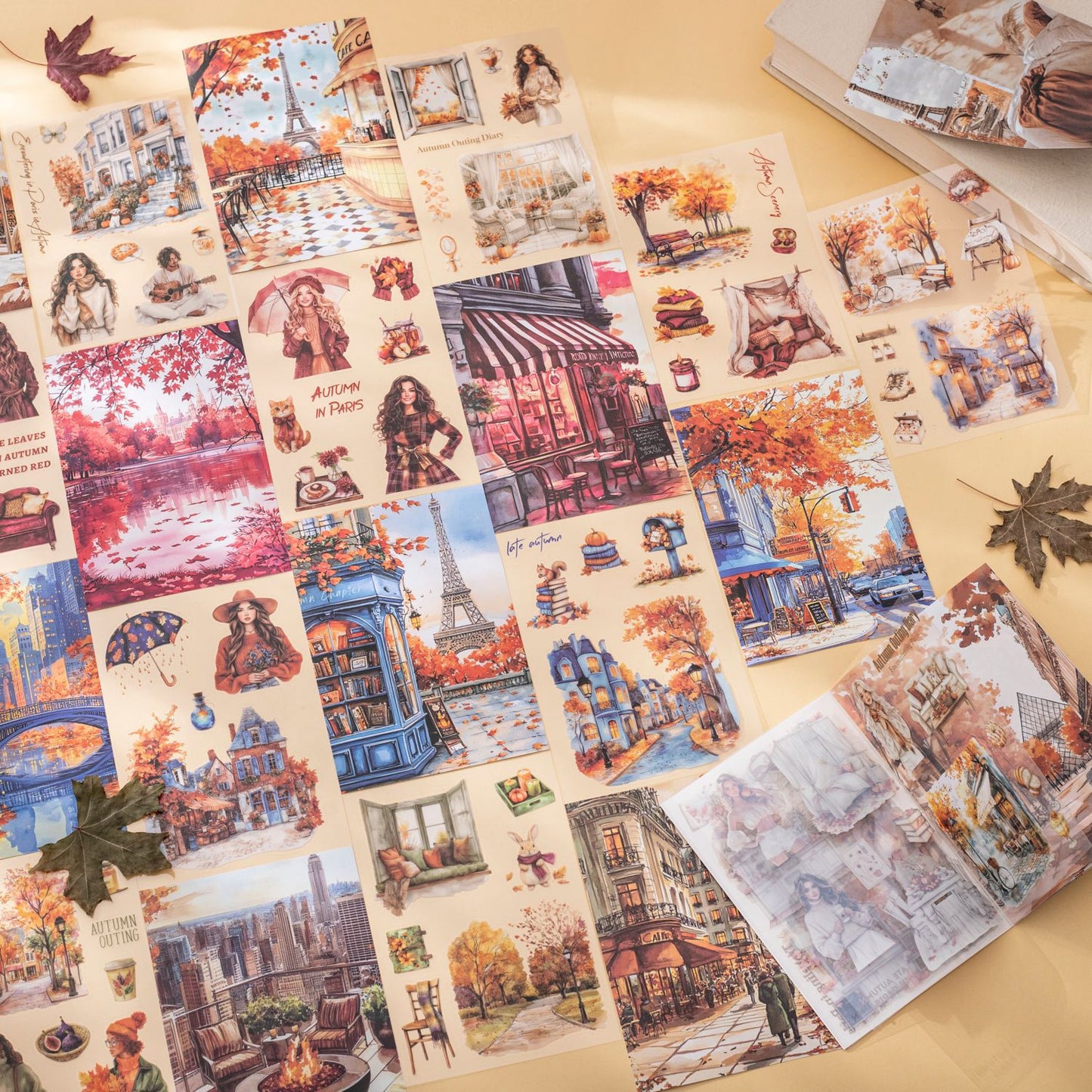 20 Sheets Autumn Paris Stickers Book BLDQT