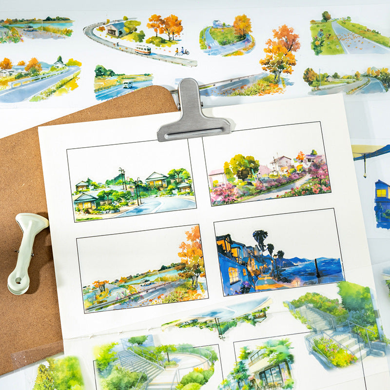 1 Roll Seasonal Street Landscape PET Stickers Tape JGYXCQ