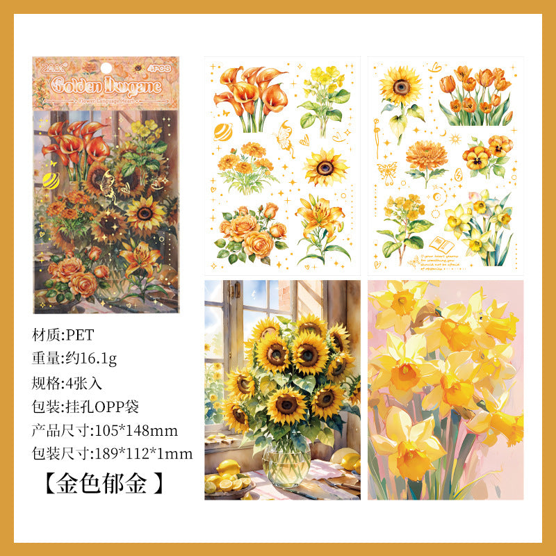 4 Sheets PET Flower Stickers HYXF