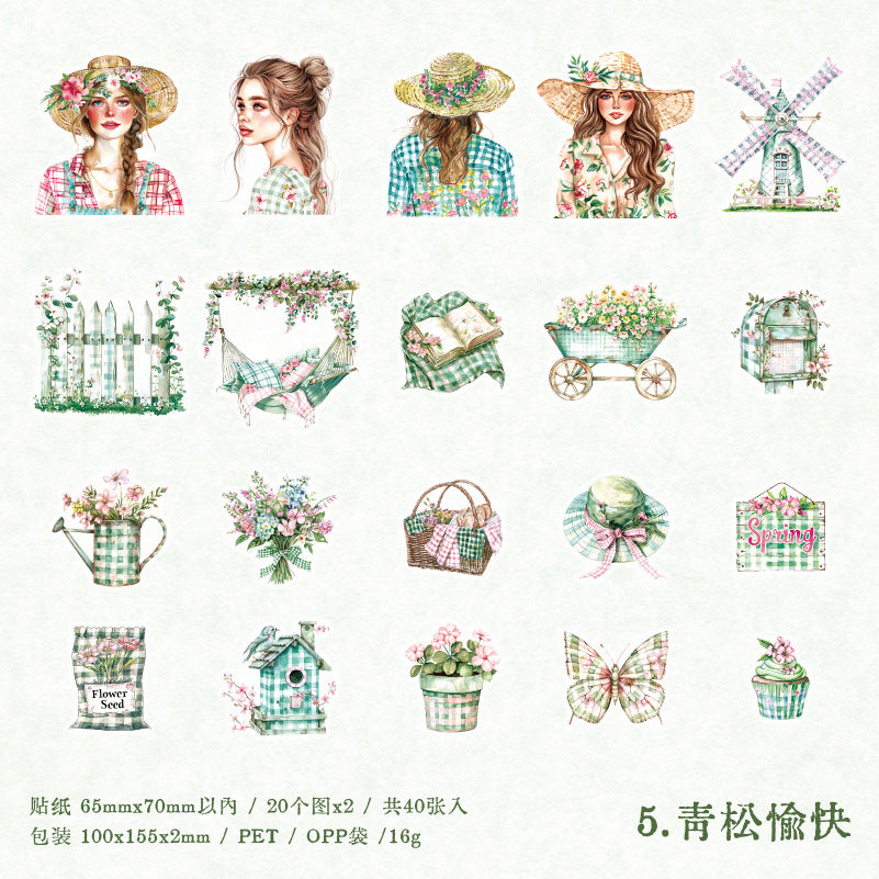 40 Pcs Flower Girl PET Stickers XMES