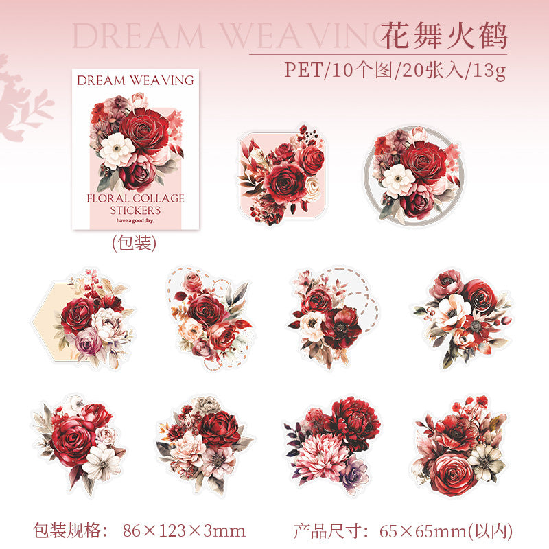 20 Pcs Flowers PET Stickers HMBZ