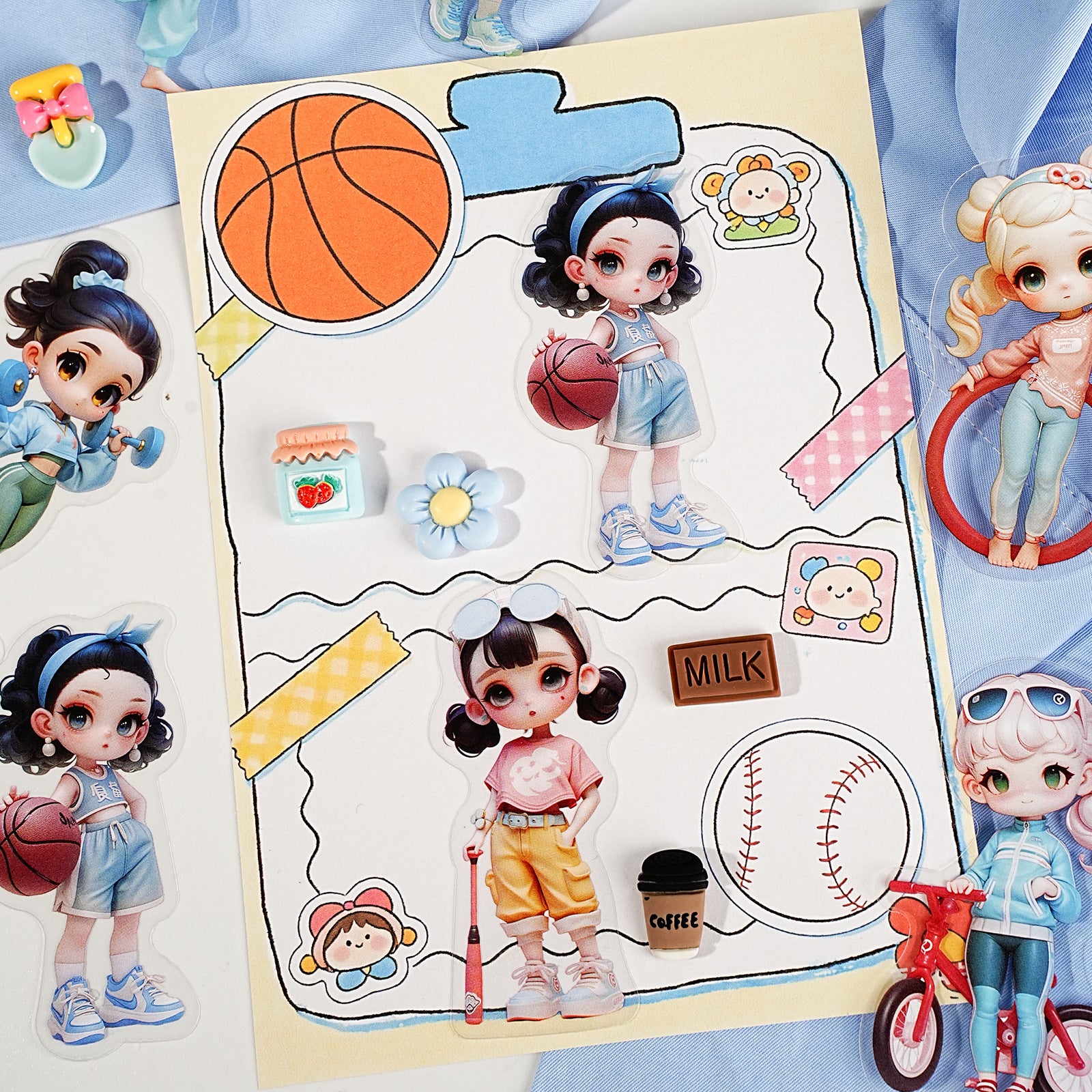 10 Pcs Carton Kids Girl PET Stickers MQSN