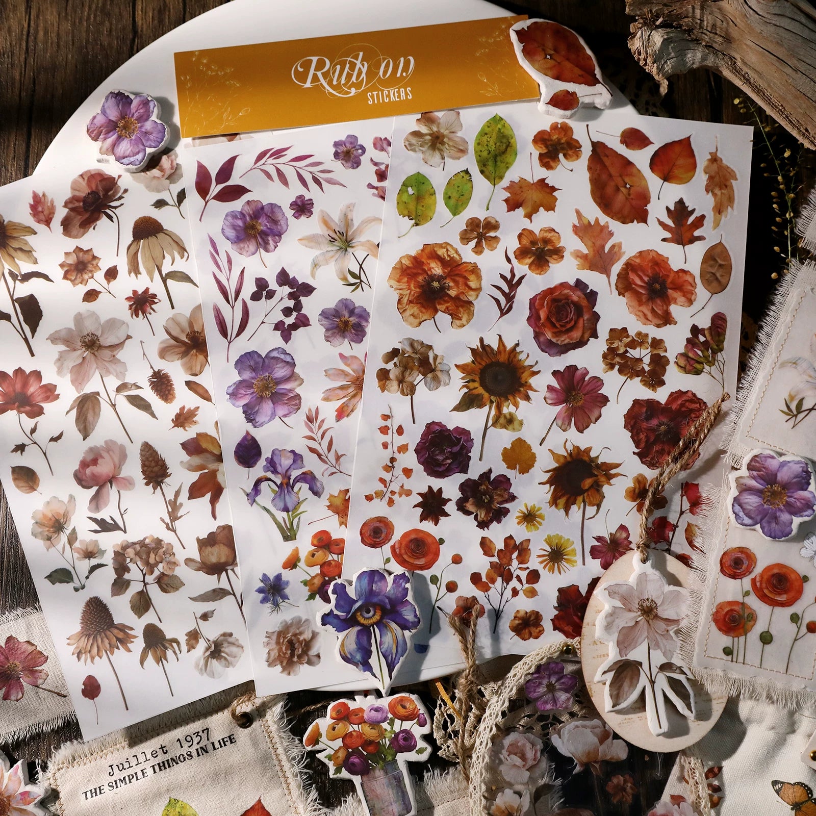 3 Sheets Rub on Stickers - Autumn Flower