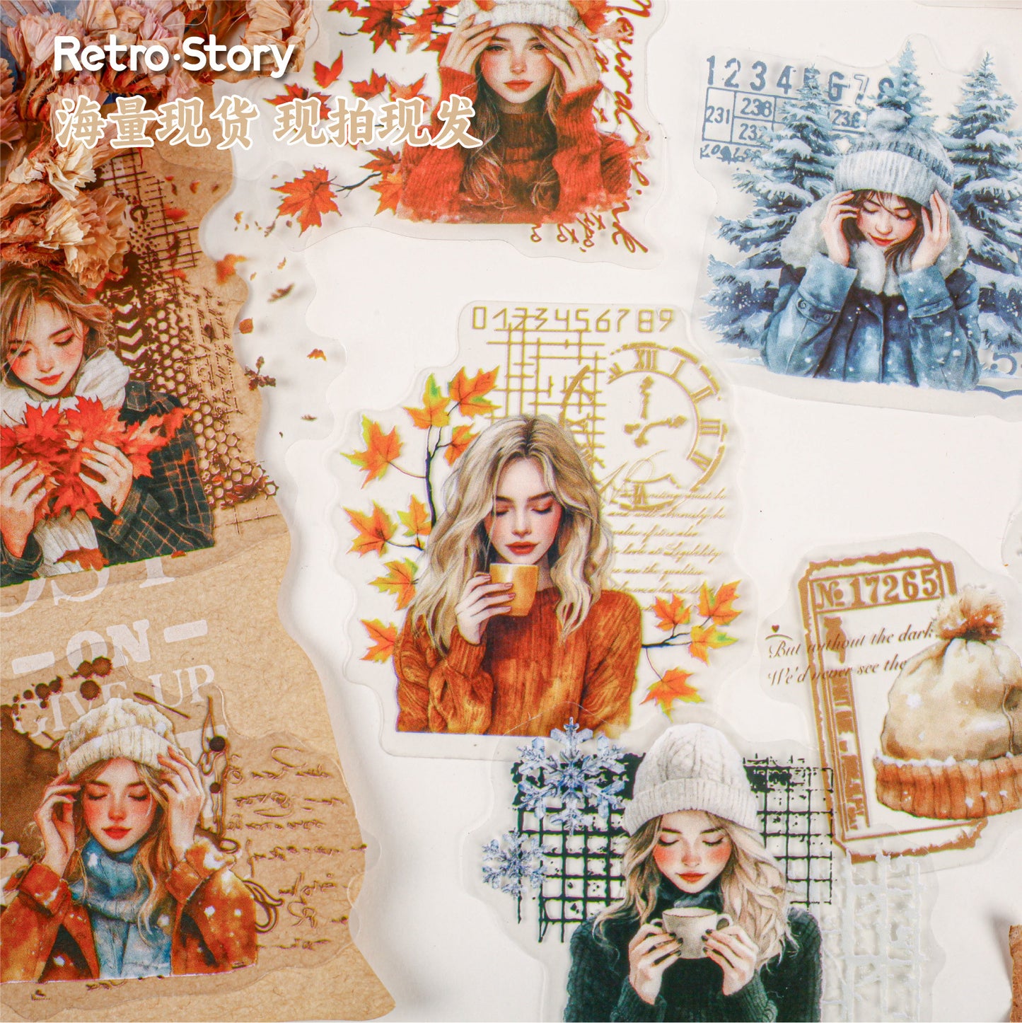16 Pcs Winter Girl PET Stickers DNXL