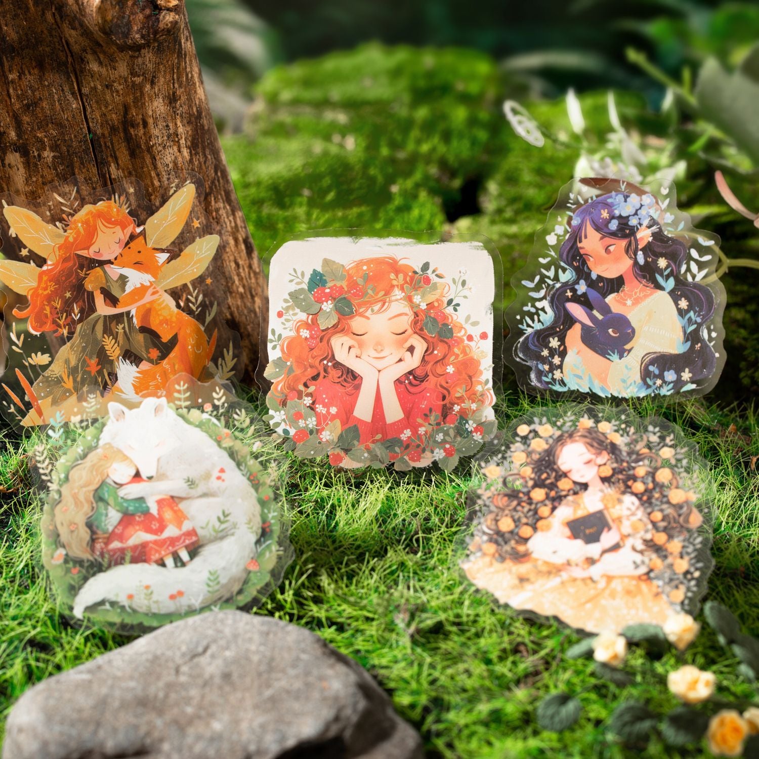 12 Pcs Cartoon Little Girl PET Stickers ZYSL