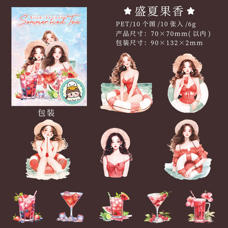 10 Pcs Swim Girl and Drink Stickers XRBC