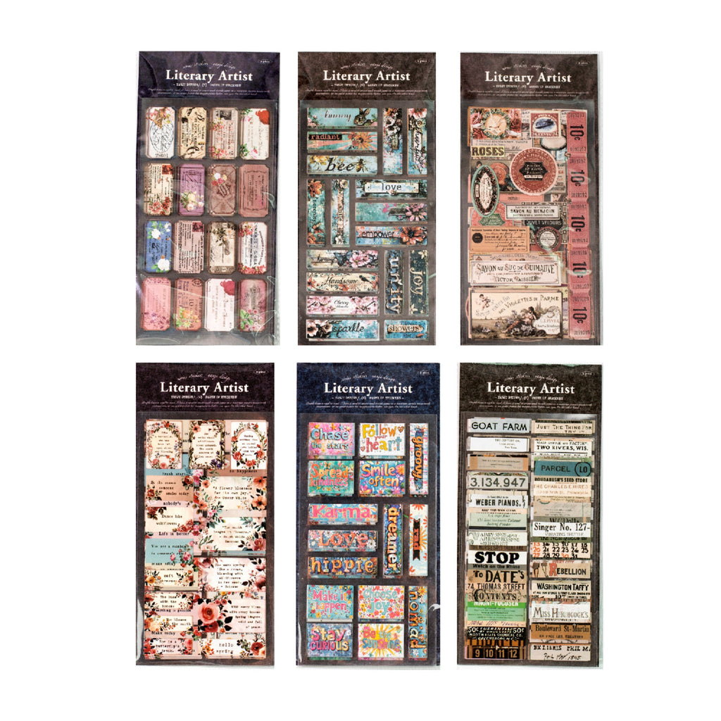 6 Sheets Vinage Words Art Stickers WZYSJ