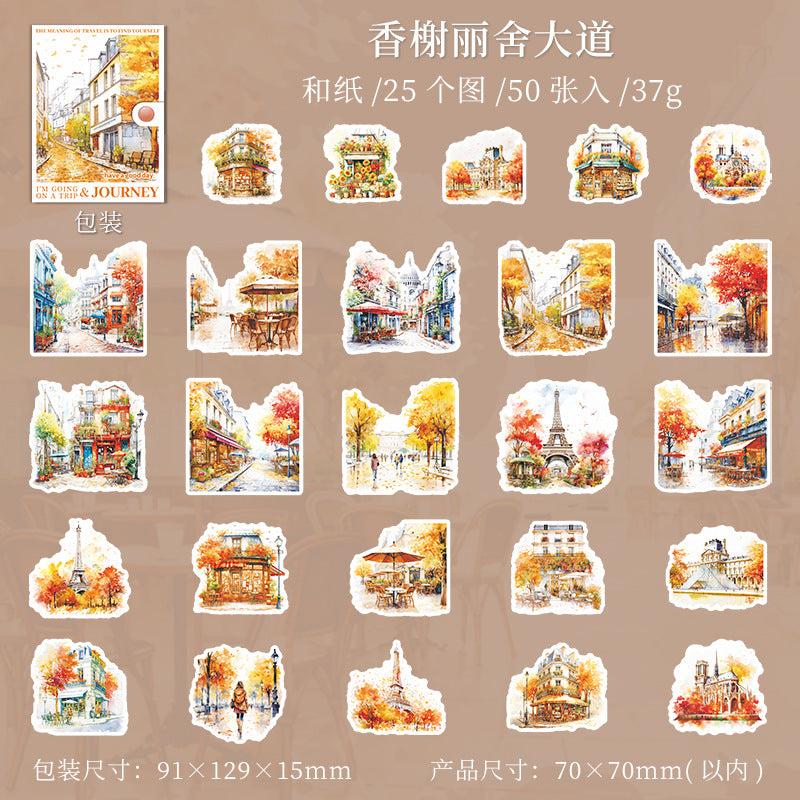 50 Pcs Travel Theme Stickers WYQLX