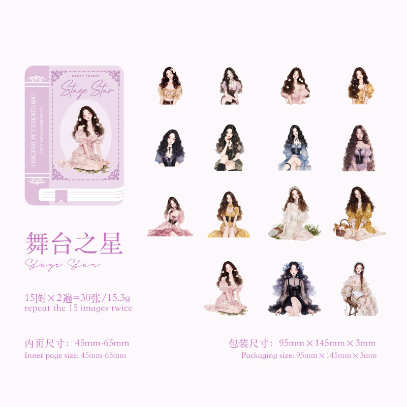 30 Pcs Fashion Girl PET Stickers SNSD