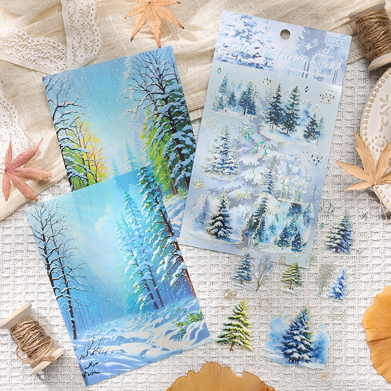 4 Sheets Seasonal Tree PET Stickers SYLJ