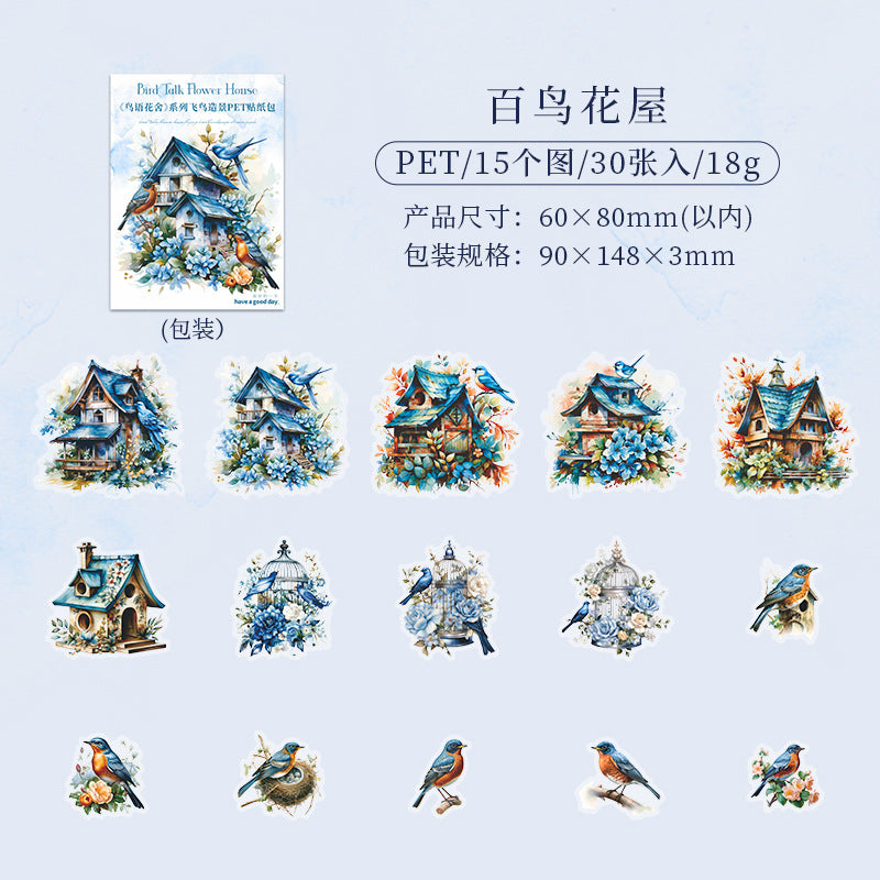 30 Pcs PET Bird Stickers NYHS