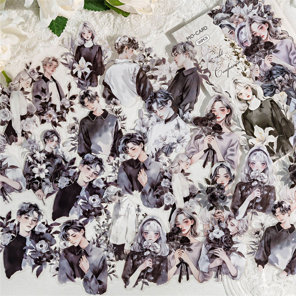 30 Pcs Flower Boy Girl PET Stickers HYNH