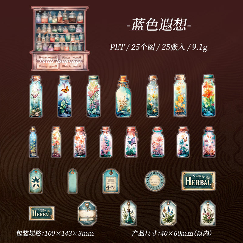 25 Pcs Vintage Bottle PET Stickers XPXY