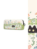 Hide and Seek Black Cat Floral Canvas Pencil Case