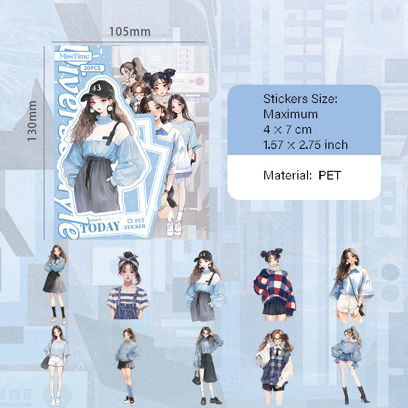 20 Pcs Fashion Girl PET Stickers DGSJ
