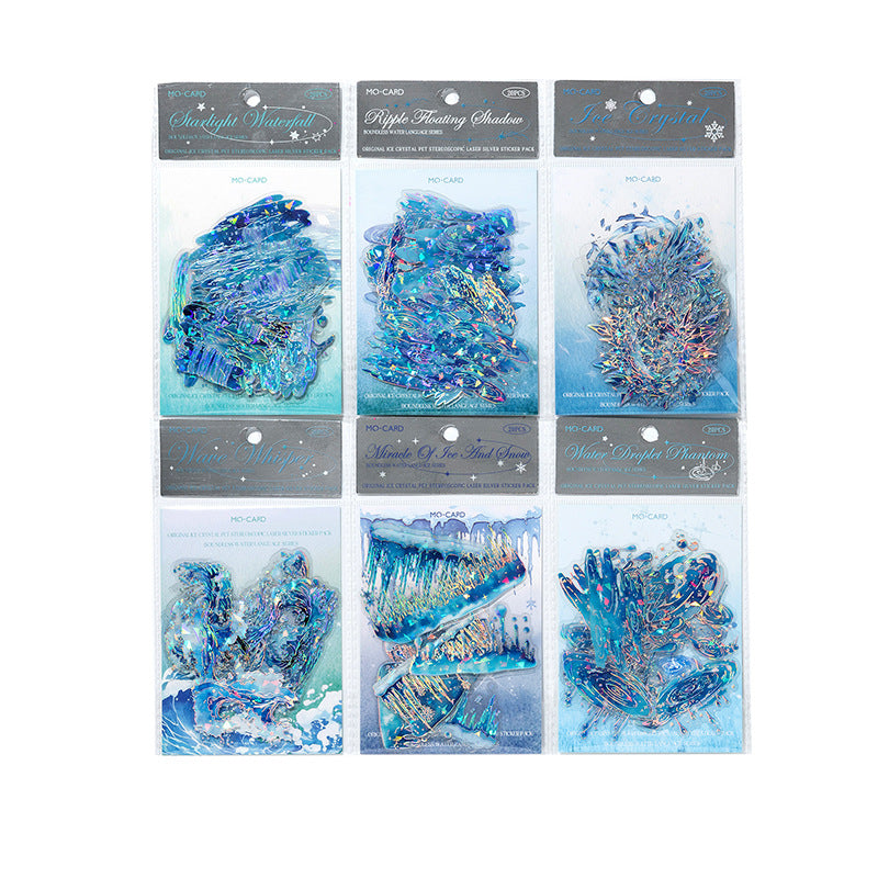 20 Pc Glitter Water Droplets Waves PET Stickers WJSY
