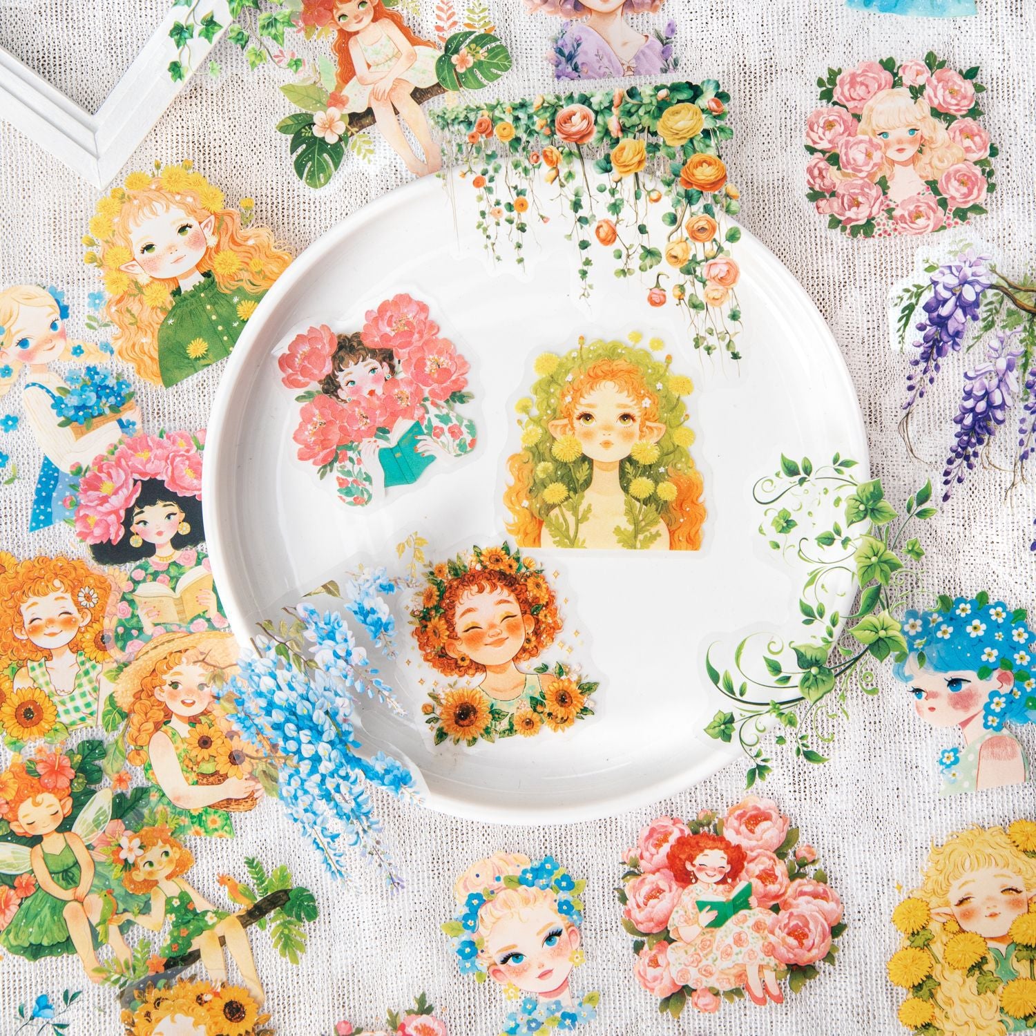 15 Pcs Floral Girl PET Stickers RJSN