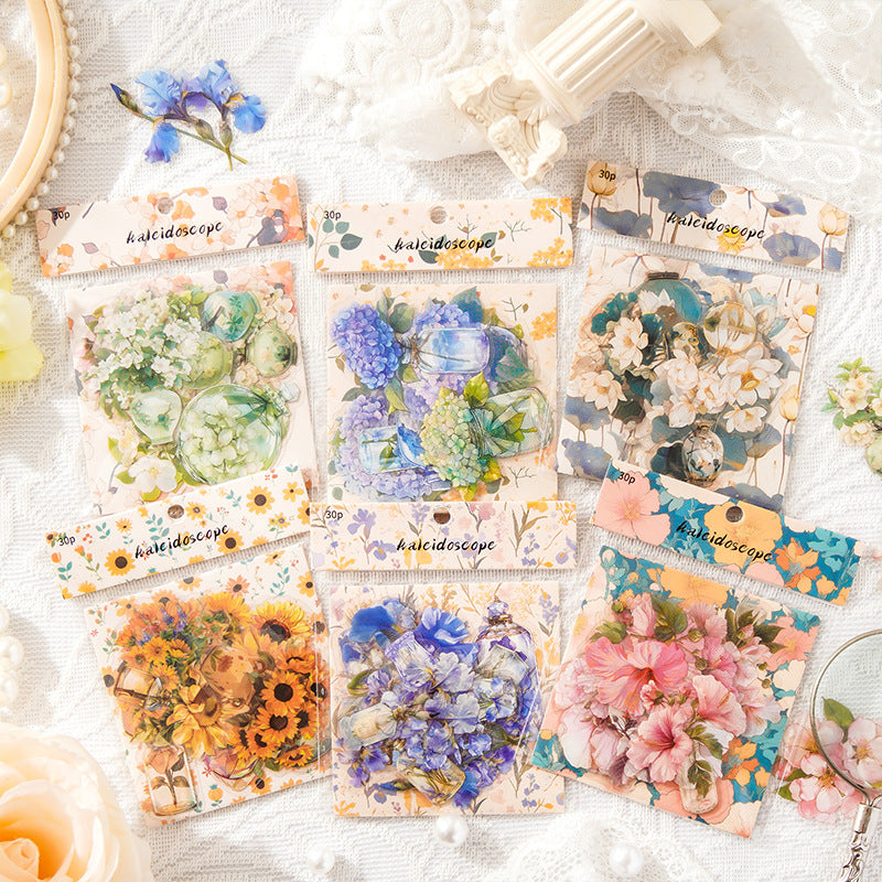 15 Pcs Flower Vase PET Stickers WHTX