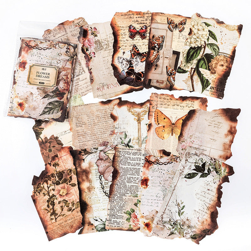 30 Pcs Flower Dreams Burnt Botanical Butterfly Light Paper Pack