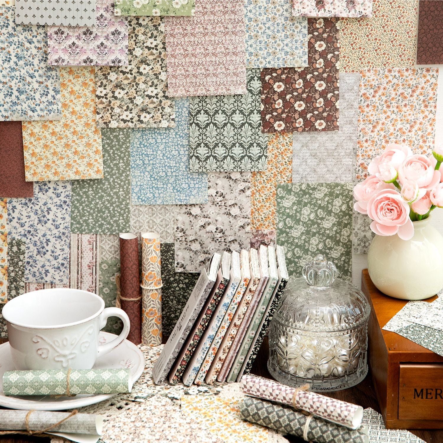 40 Sheets Vintage Floral Scrapbook Paper MMDHX