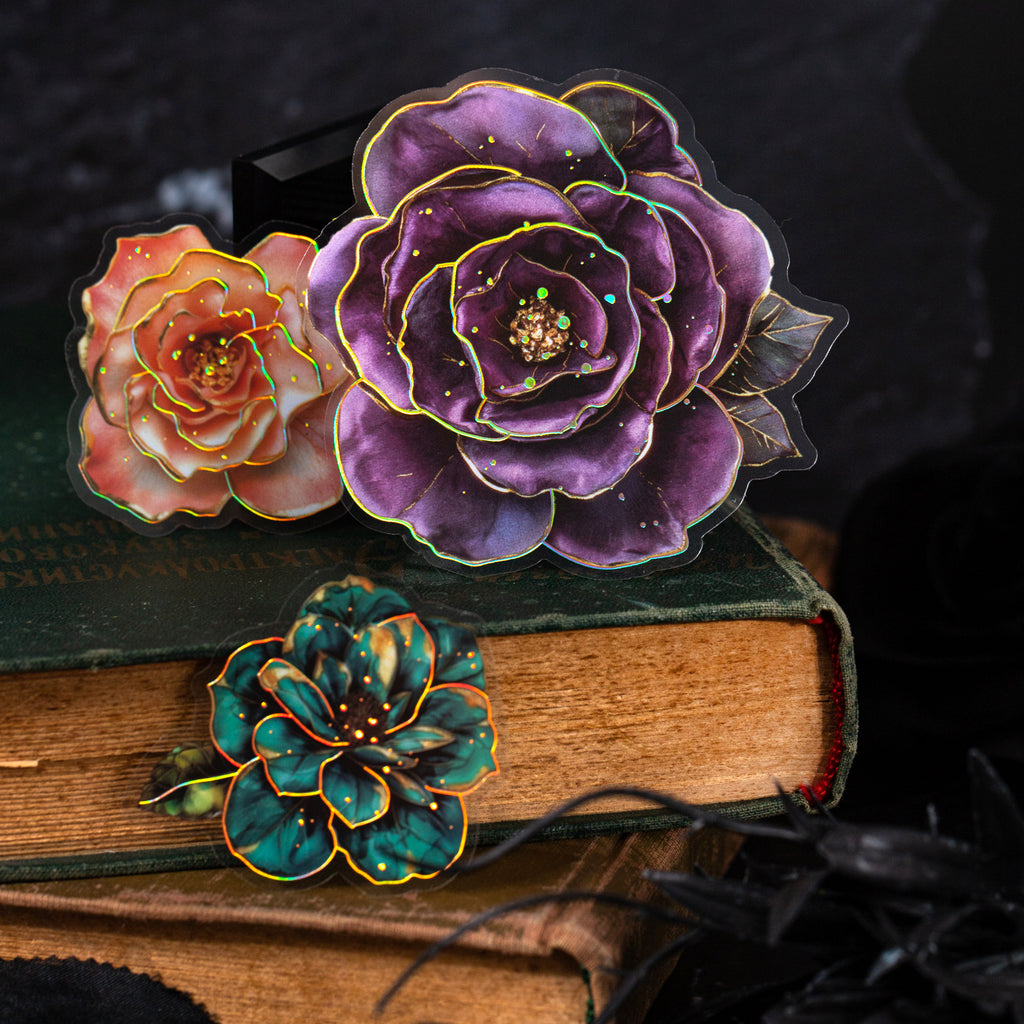 10 Pcs Gold Foil Flower PET Stickers HKSJ