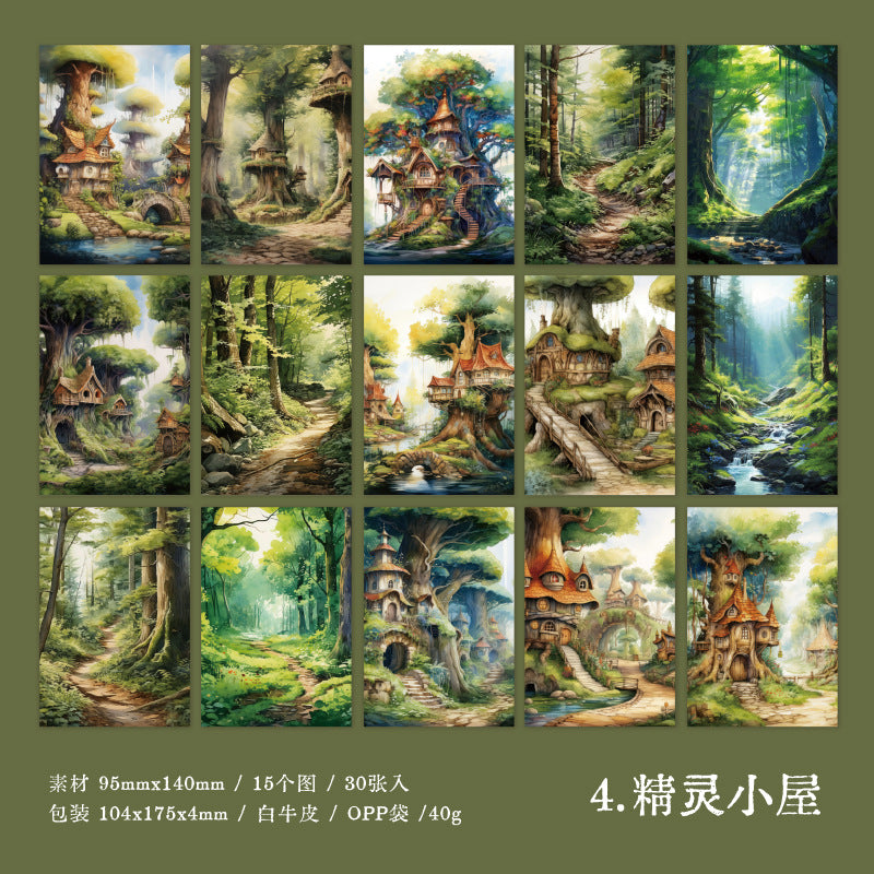 30 Pcs Fantasy Forest Scrapbook Paper ZYHJ