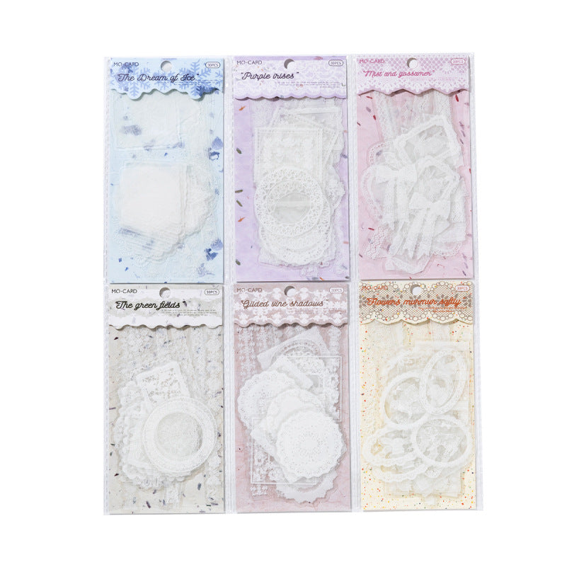 30 Pcs White Lace Themed PET Stickers LSWY