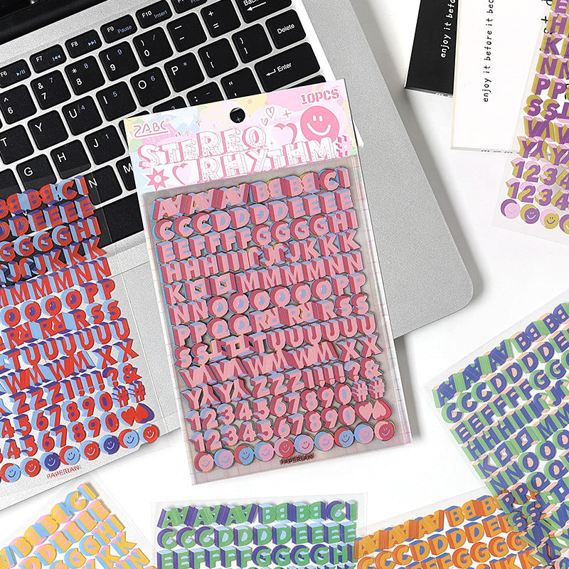 10 Sheets 3D View Alphabet Letter PET Stickers LTLD