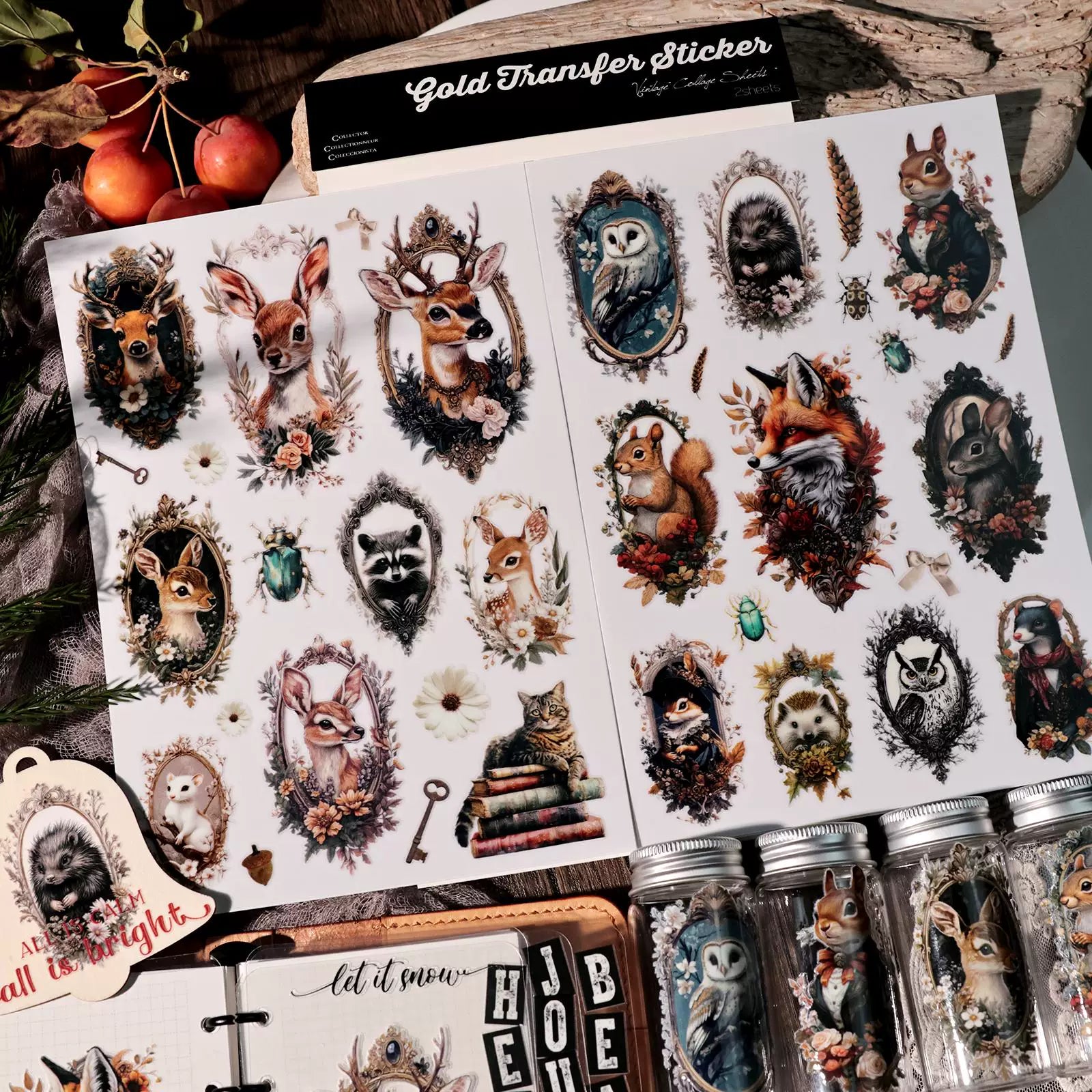 2 Sheets Waterproof Rub on Stickers - Animals