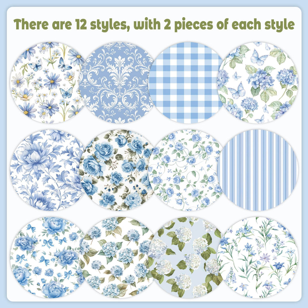 12 inch Blue Floral Scrapbook Paper Pad PAJ001