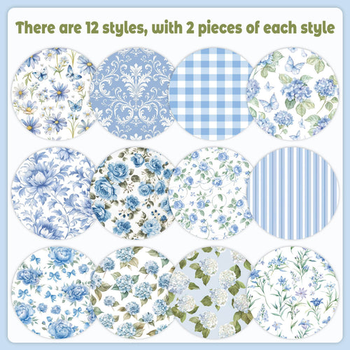 12 inch Blue Floral Scrapbook Paper Pad PAJ001