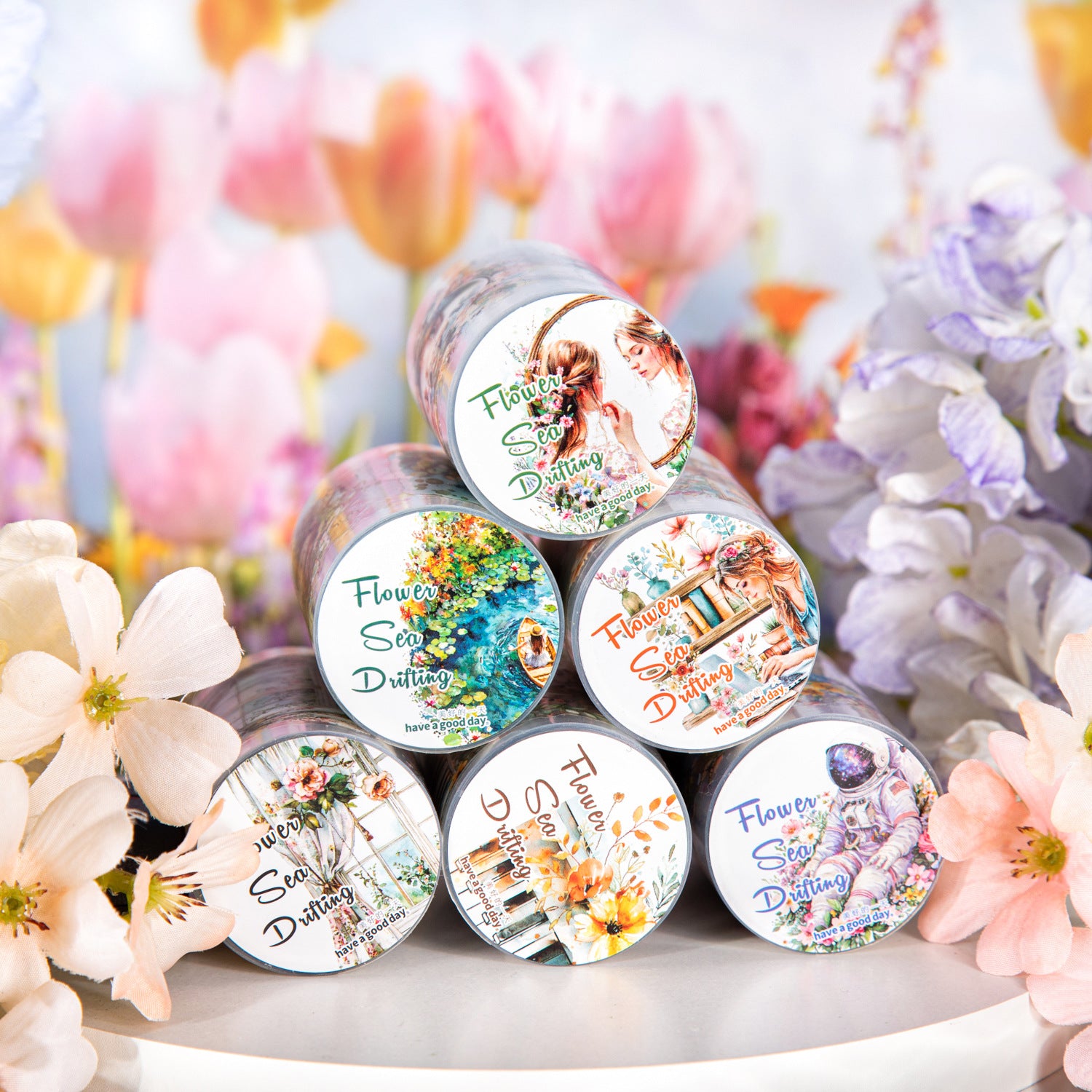 1 Roll Sea of Flowers PET Stickers Tape HHYL