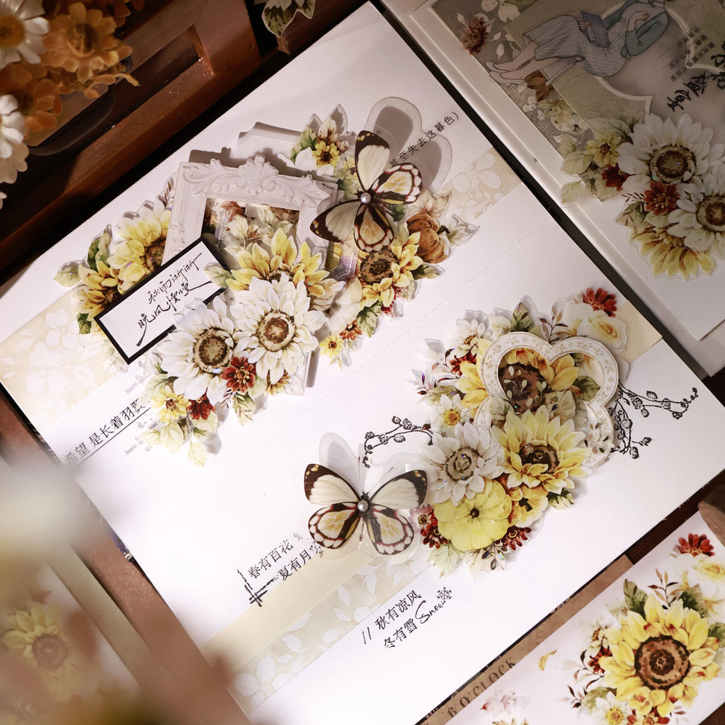 Floral  Decorative Tape Rolls- Golden Sunflower Field