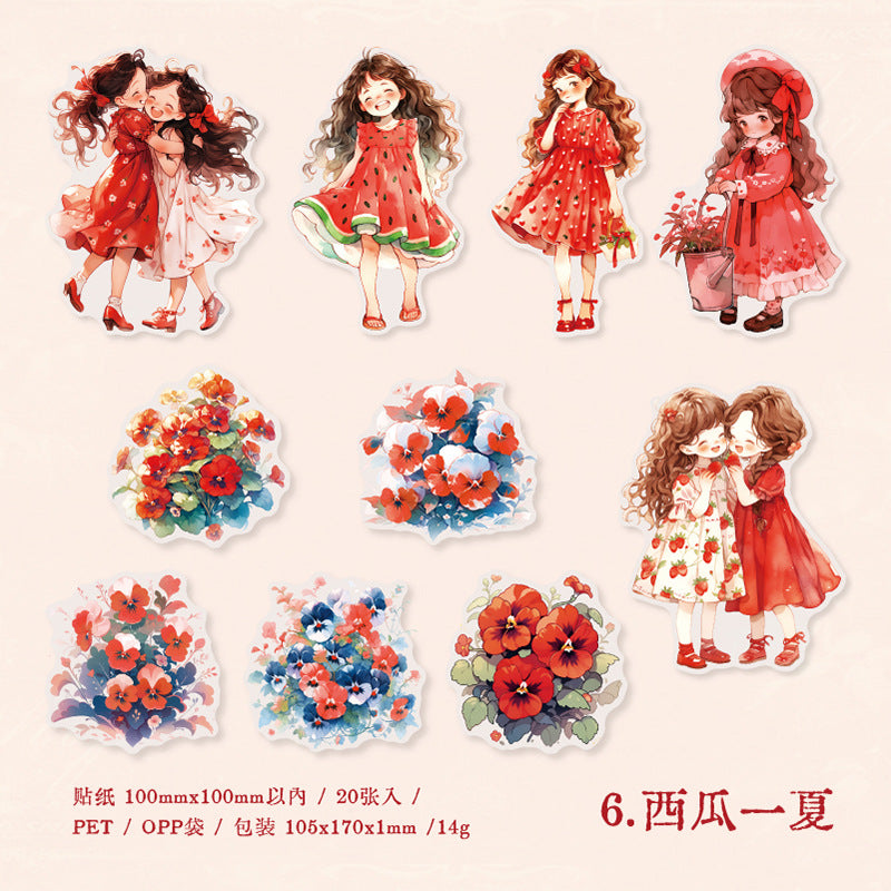 20 Pcs Little Girl and Flower PET Stickers SNDSJ