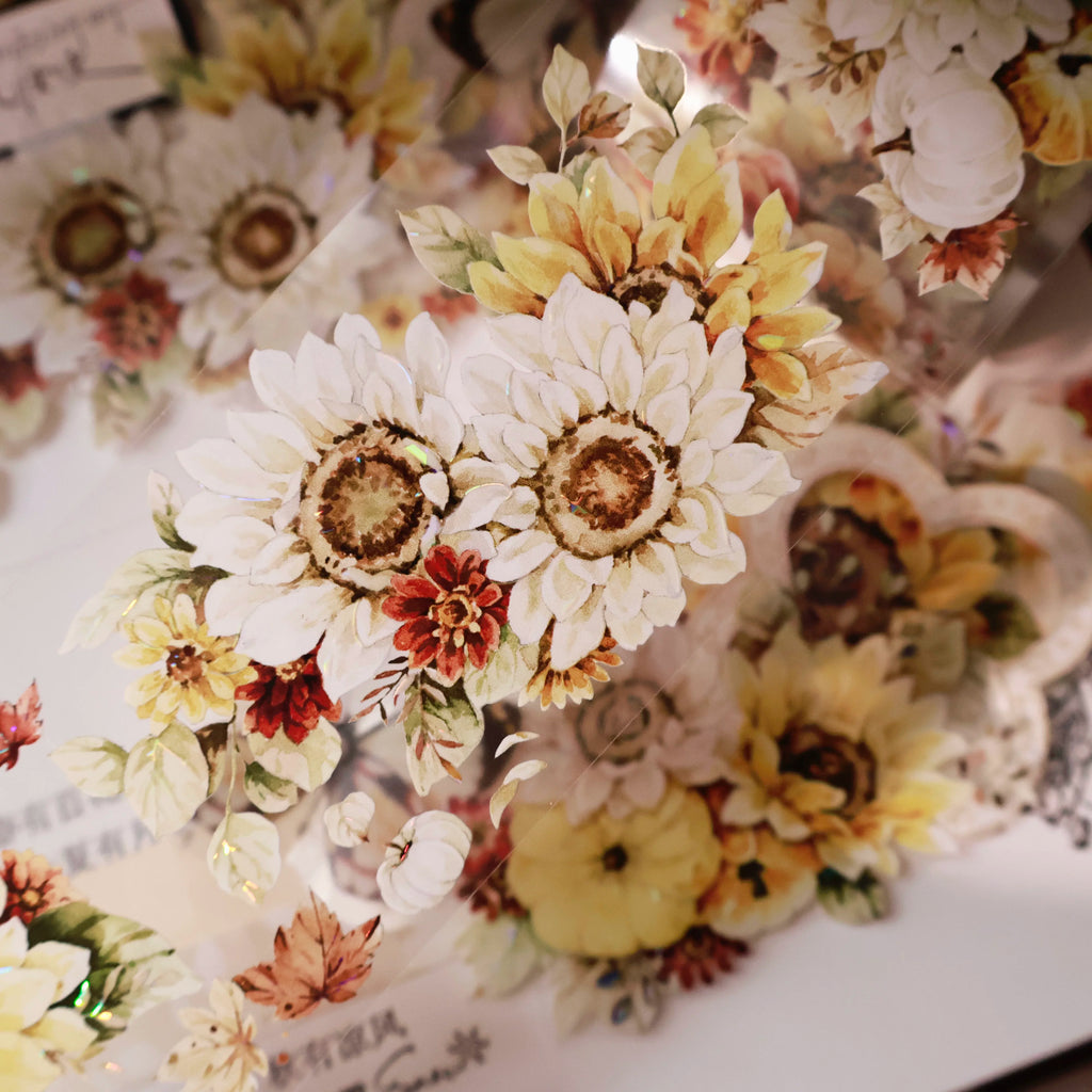 Floral  Decorative Tape Rolls- Golden Sunflower Field
